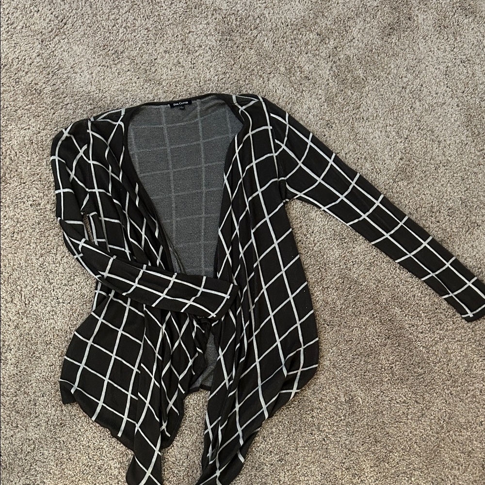 Pink Clover Black and White Windowpane Open-Front Cardigan